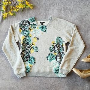 J. Crew Grey Vibrant Floral Sweater Sweatshirt Top